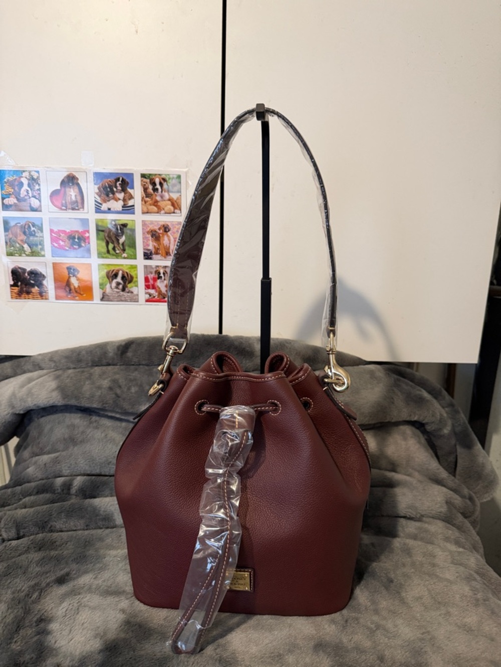 Dooney & Bourke Wine Drawstring Bucket Shoulder Bag
